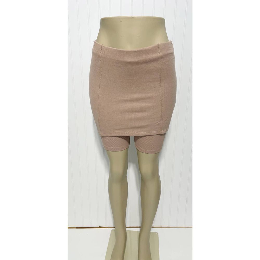 Zara Ribbed Pull On Mini Knit Sweater Skort Skirt with Shorts Nude Pink Small‎